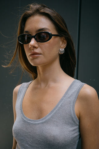 Lucia Metallic Knit Tank - Smoke