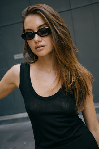 Lucia Metallic Knit Tank - Black