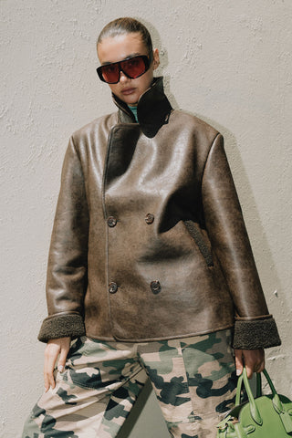Natali Faux Shearling Jacket - Chocolate