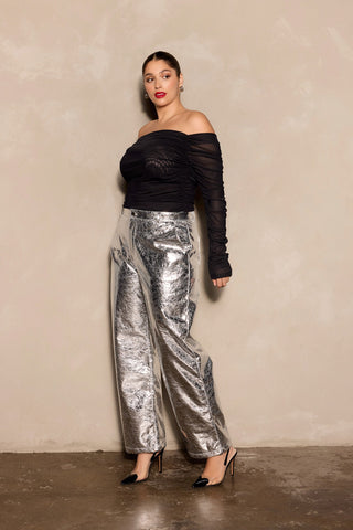 London Metallic Pant - Textured Silver