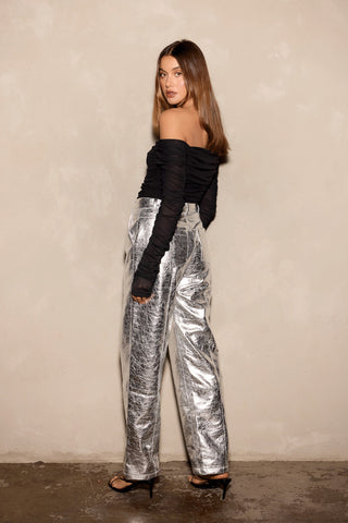 London Metallic Pant - Textured Silver