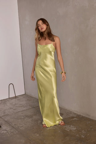 Carla Satin Slip Dress - Pistachio