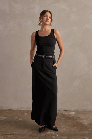 AMELIA LINEN MAXI SKIRT - BLACK