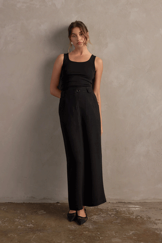 AMELIA LINEN MAXI SKIRT - BLACK