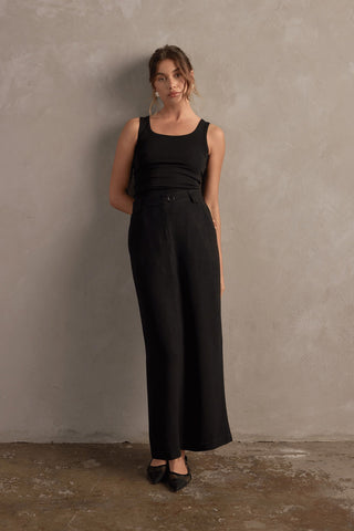 Amelia Linen Maxi Skirt - Black