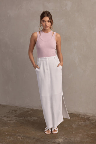 Amelia Linen Maxi Skirt - White