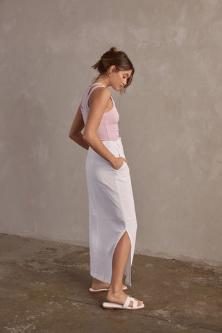 Amelia Linen Maxi Skirt - White