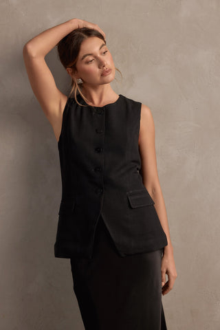 Amelia Linen Vest - Black