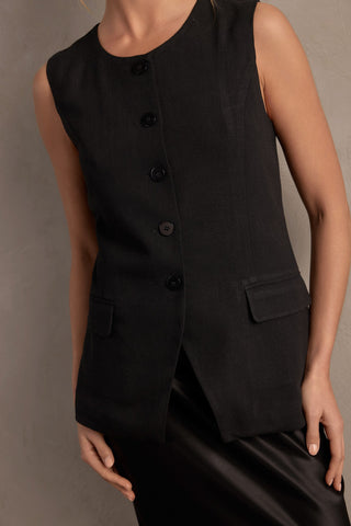 Amelia Linen Vest - Black