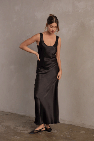 JONES SATIN MAXI DRESS - BLACK