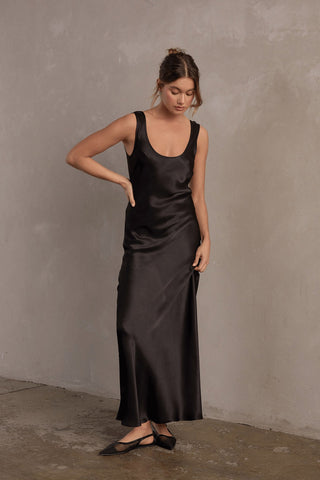 Jones Satin Maxi Dress - Black