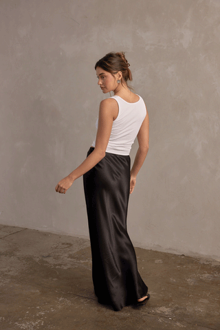 JONES SATIN MAXI SKIRT - BLACK