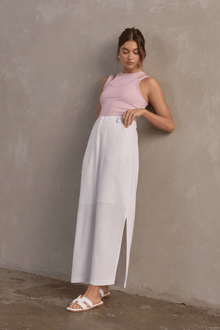 AMELIA LINEN MAXI SKIRT - WHITE