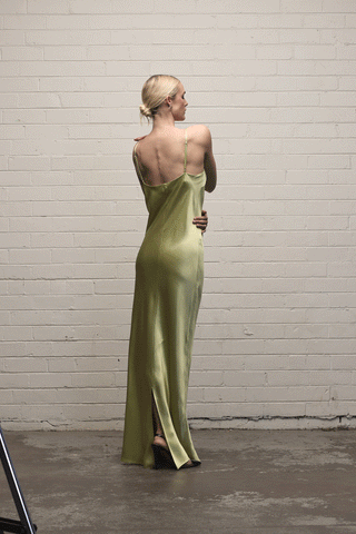 CARLA SATIN SLIP DRESS - PISTACHIO