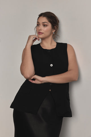Amelia Linen Vest - Black