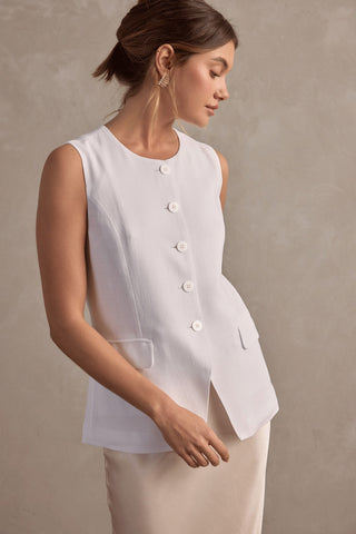 Amelia Linen Vest - White