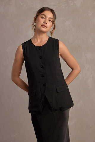 AMELIA LINEN VEST - BLACK