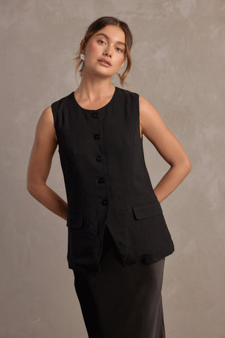 Amelia Linen Vest - Black