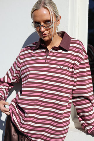 Bobbie Relaxed Rugby Shirt - Burgandy / Pink / Cream Stripe