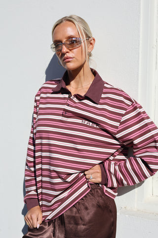 Bobbie Relaxed Rugby Shirt - Burgandy / Pink / Cream Stripe