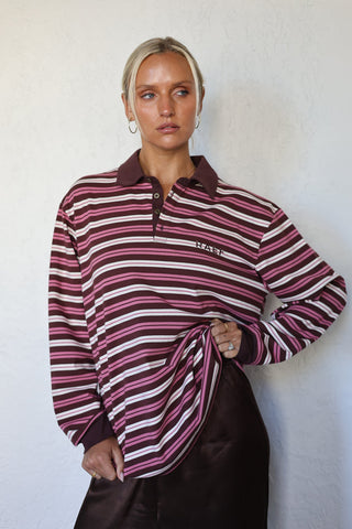 Bobbie Relaxed Rugby Shirt - Burgandy / Pink / Cream Stripe