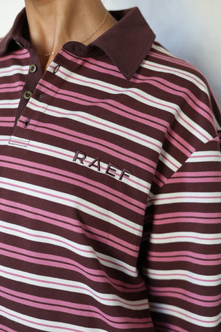Bobbie Relaxed Rugby Shirt - Burgandy / Pink / Cream Stripe