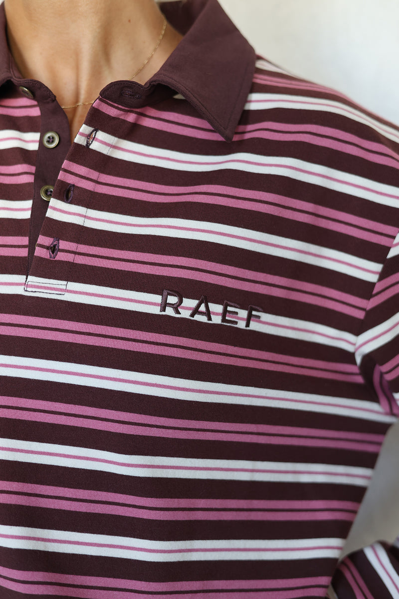 Bobbie Relaxed Rugby Shirt - Burgandy / Pink / Cream Stripe