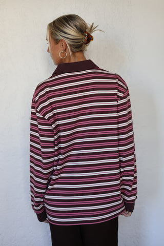Bobbie Relaxed Rugby Shirt - Burgandy / Pink / Cream Stripe