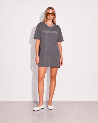 Alix V Neck Tee Dress - Dark Grey