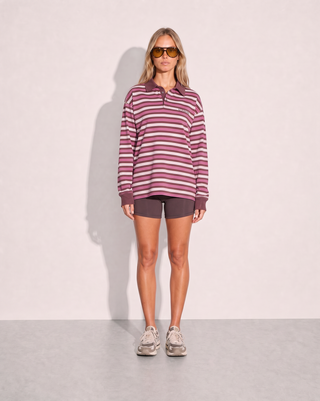 Bobbie Relaxed Rugby Shirt - Burgandy / Pink / Cream Stripe