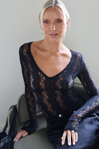 Daphne Lace Bodysuit - Black