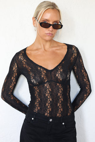 Daphne Lace Bodysuit - Black