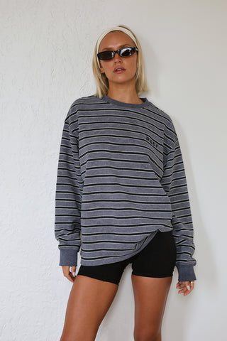 Frankie Crew Neck Fleece - Charcoal / Black Stripe