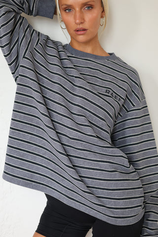 Frankie Crew Neck Fleece - Charcoal / Black Stripe