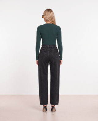 Ruby Rib Panelled Top - Pine Green
