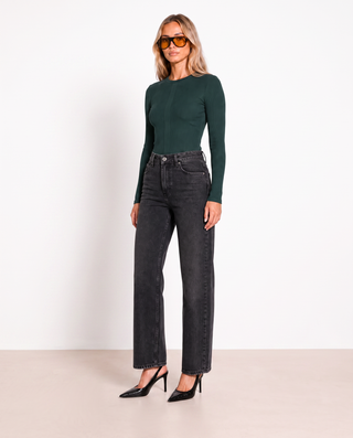 Ruby Rib Panelled Top - Pine Green